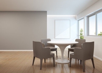 Dining room in modern house with white picture frame - 3D rendering