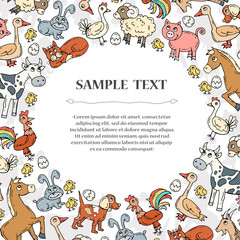 Fototapeta premium Cute decorative cover with hand drawn colored animals
