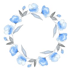 Fototapeta na wymiar Floral wreath, sketch 3. Round frame.