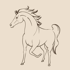running horse line art drawing. vector