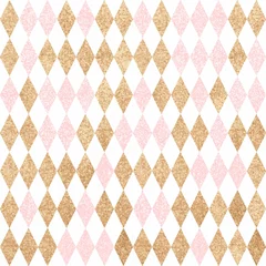 Nahtloses Goldmuster. Goldene und rosafarbene Diamanten auf einem weißen backg © flovie