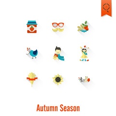 Fototapeta premium Set of Flat Autumn Icons