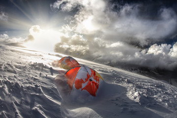 Tents in mountains in the winter