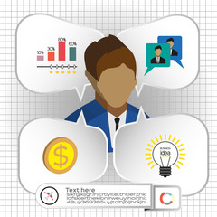 Business infographic with icons, persons, chart and badge, flat design. Digital vector image