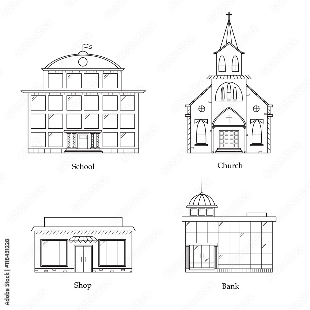 Canvas Prints Linear Buildings Set. Vector