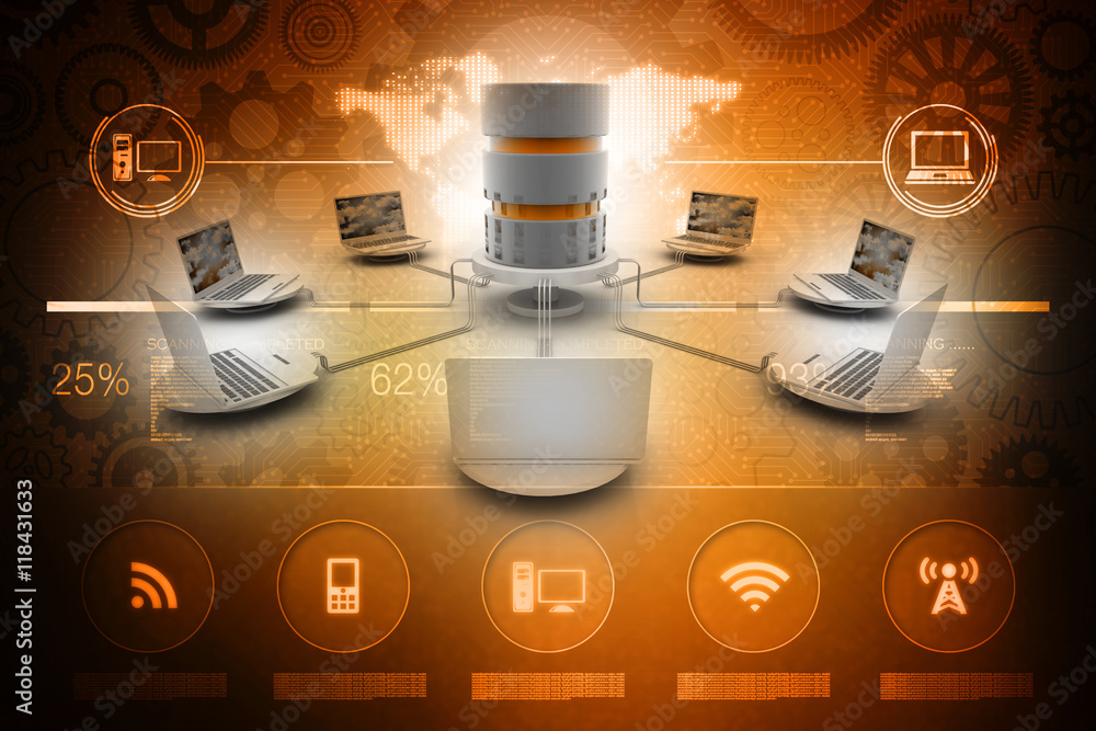 Poster computer network,3d rendering