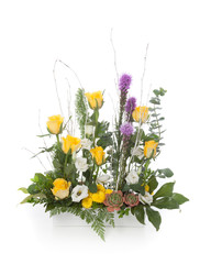 Floral arrangement made of  rose, lisianthus and liatris flowers