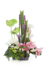 Floral arrangement made of anthurium and lily flowers