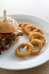 Burger with onion rings