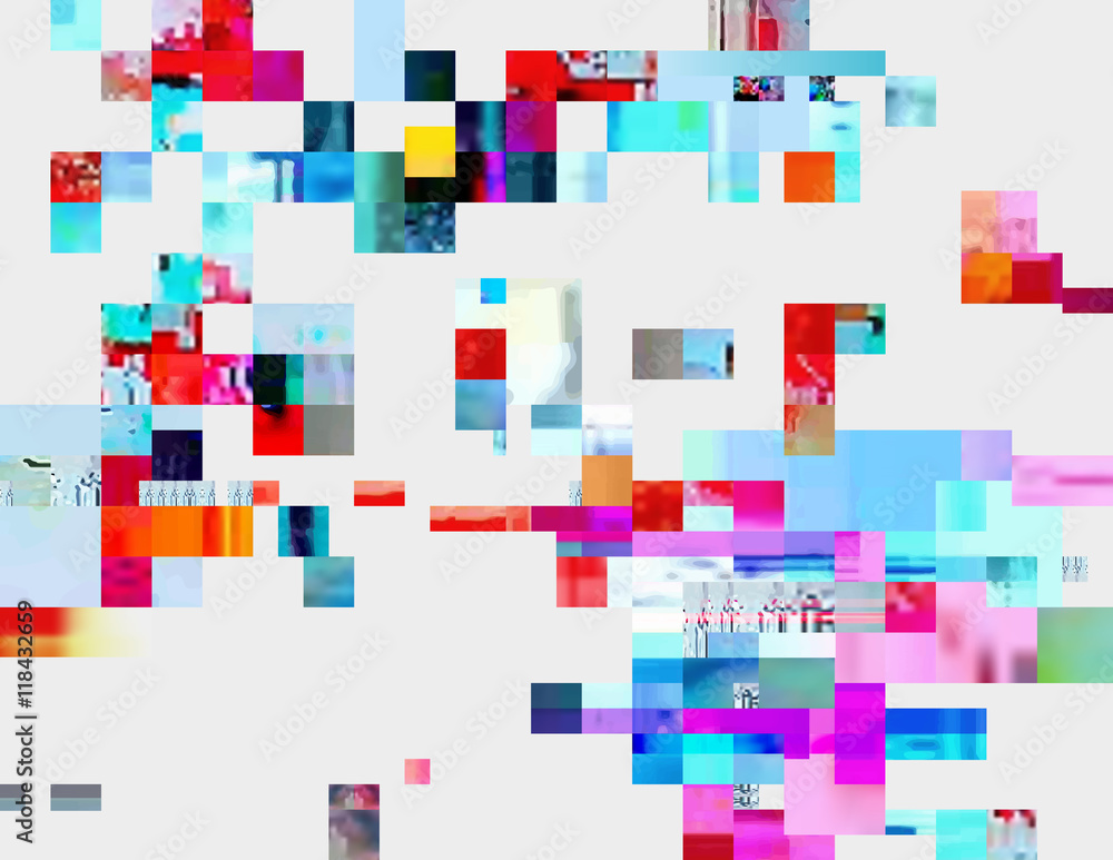 Poster glitched shapes. random digital signal error. abstract contemporary background made of colorful pixe