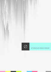 Abstract background illustration with sliced gradient stripes. Glitched monochrome surface and colorful rectangular elements. Minimalistic design template for a poster, cover, invitation or postcard.