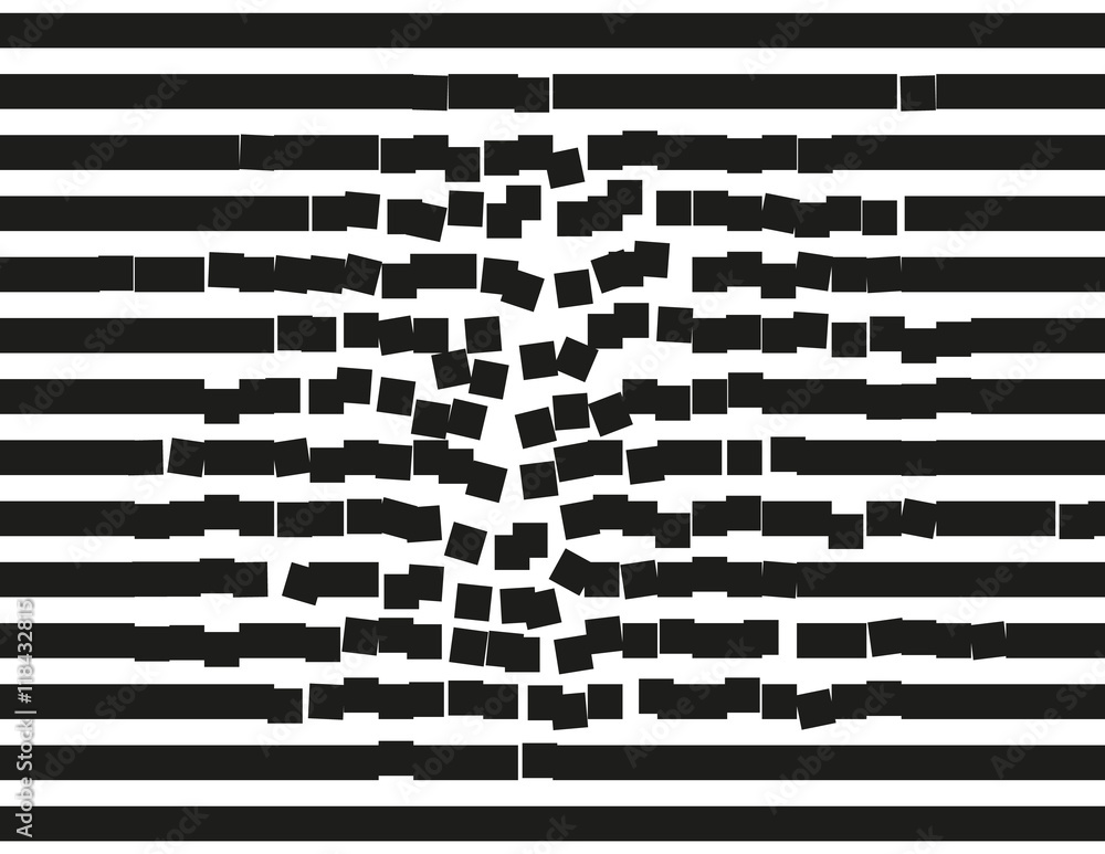 Poster destructing stripes. falling down rectangular blocks. background illustration, pattern.
