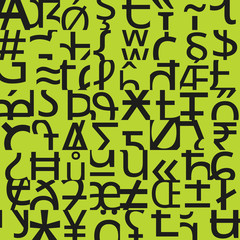 Seamless pattern made by mixed typographic signs. Texture with random characters and symbols. Endless background for print or web.