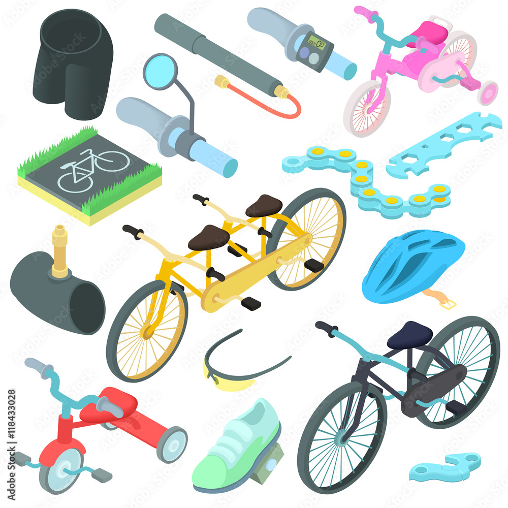 Poster cartoon biking icons set. universal biking icons to use for web and mobile ui, set of basic biking e