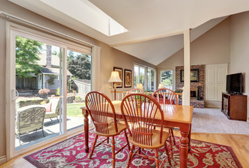 Traditional dining area. Open floor plan. Connected to living room.
