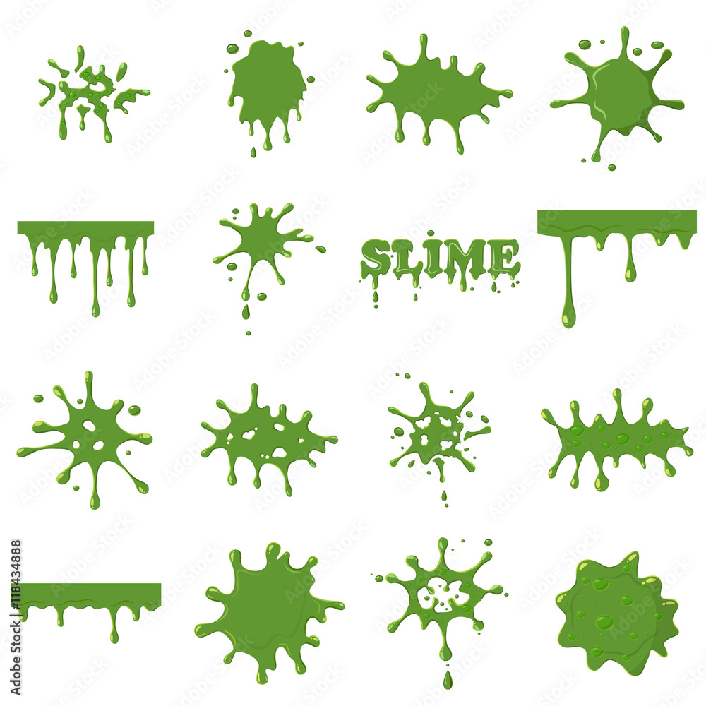 Poster simple green slime set. universal green slime icons to use for web and mobile ui, set of basic green