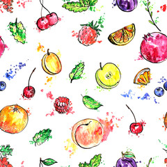 Fototapety  wzór z ręcznie rysowane owoce