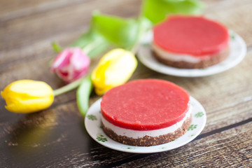 Sweet strawberry mousse with jelly