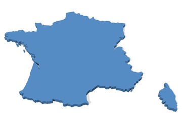 3D map of France on a plain background