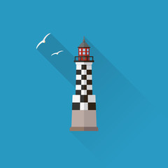 Perdrix Lighthouse in Brittany Flat design long shadow icon - obrazy, fototapety, plakaty