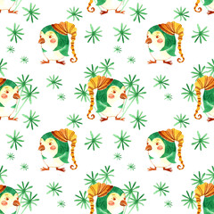 Happy new year, festive monsters, watercolor, pattern, holiday