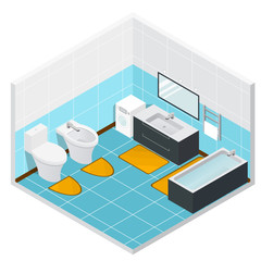 Isometric Bathroom Detailed Interior. Vector