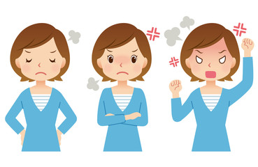 女性　主婦　表情セット　怒り