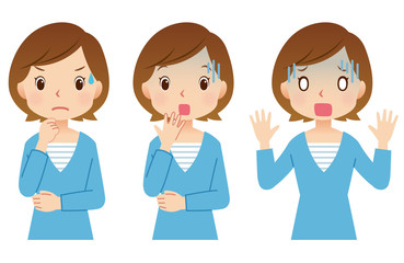 女性　主婦　表情セット　驚く