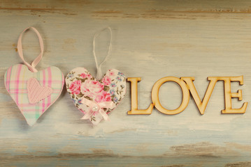 blue wooden love background in vintage style
