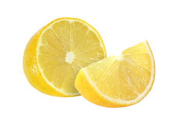 cut lemon fruits isolated on white background with clipping path