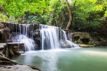 Waterfall deep forest scenic natural at huai mae khamin national park, kanchanaburi,thailand