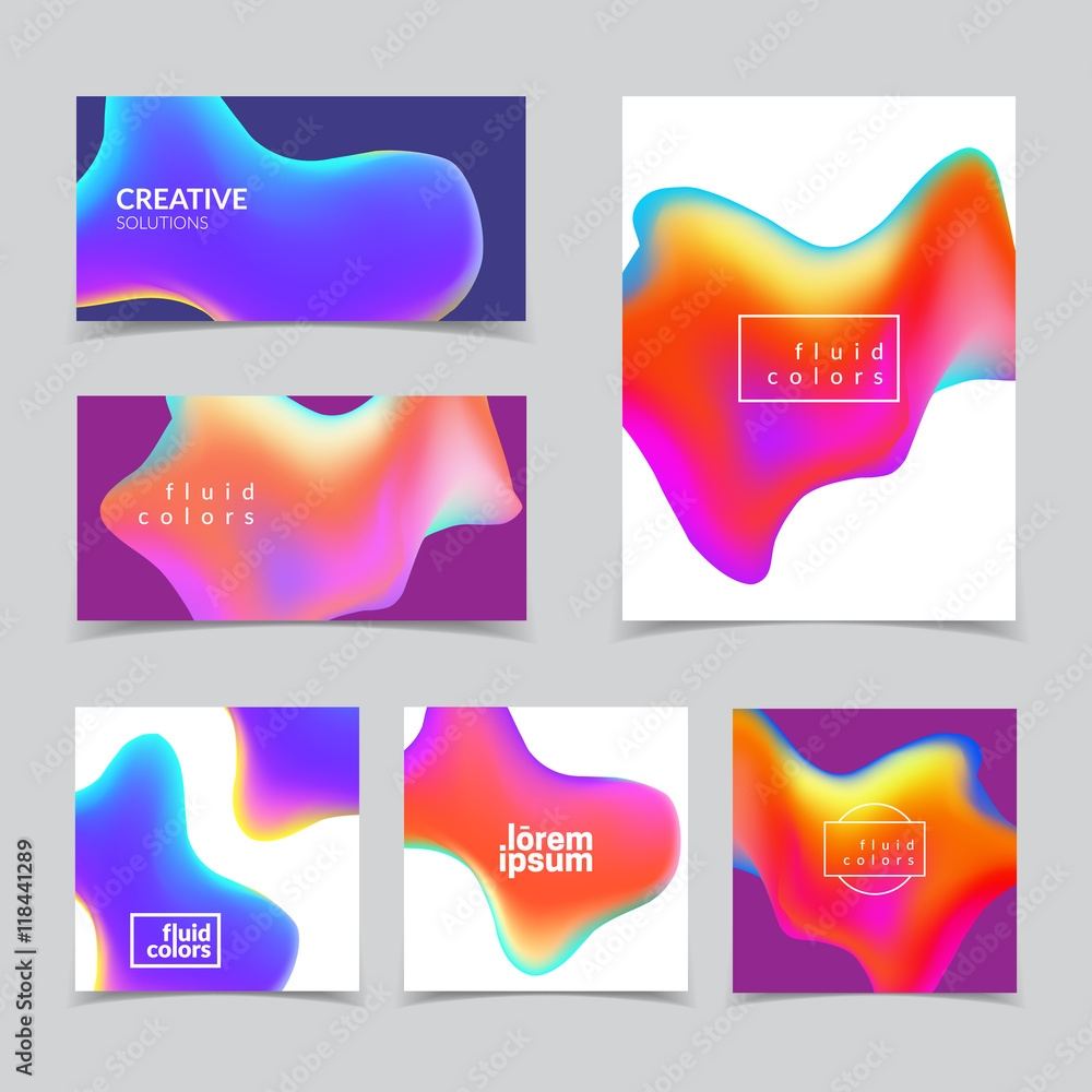 Poster fluid colors backgrounds set. different size and formats. eps10 vector template.