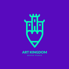 Artistic logo concept. Combination of "castle" and "pencil". Line art illustration. Applicable for chancellery,stationary,art studio etc. Vector eps10.