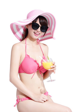 beauty woman wear bikini happily