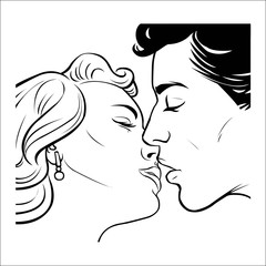 kissing couple in retro style