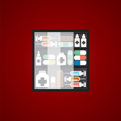 First Aid Cabinet Must Have Medicine For Home Use Vector Illustration