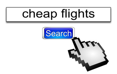 Internet web search engine cheap flights - 3D illustration