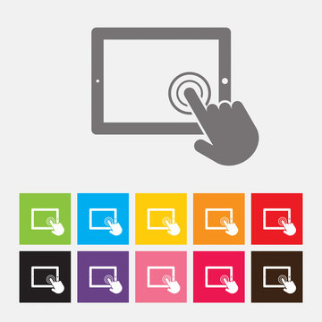 Tablet Screen With Hand, Touch Screen Icon - Vector