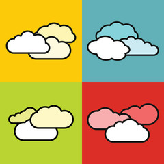 Flat cloud icons on color background