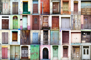 old wooden doors, collage with old doors