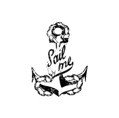 The icon of old anchor with cute rope bound it up and promo  text about travels 