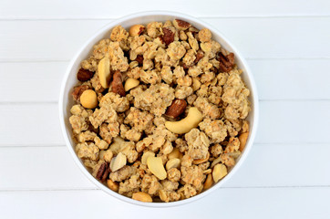 Muesli in ceramic bowl