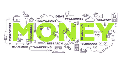 Fototapeta premium Vector creative illustration of money word lettering typography