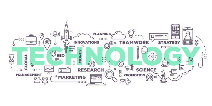 Vector creative illustration of technology word lettering typogr