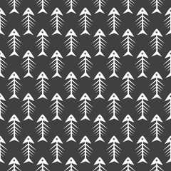 Fishbone monochrome seamless vector pattern. Black and white fish bone textile pattern design.