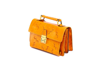 One briefcase leather.Isolated on white background.