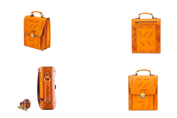 One briefcase leather.Isolated on white background.mens accesoryies