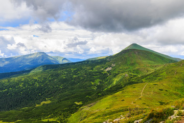 Obraz na płótnie Canvas Picturesque Carpathian mountains landscape, view from the height, Chornogora ridge, Ukraine.