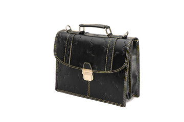 One briefcase leather.Isolated on white background.mens accesoryies