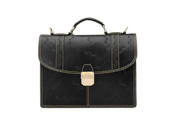 One  leather brown briefcase .Isolated on the white background.Men's business fashion accessories.